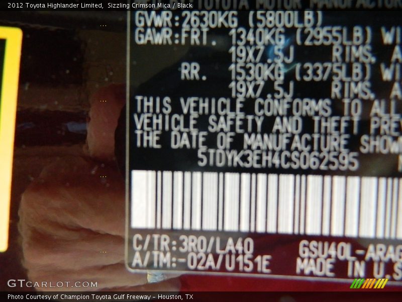 Sizzling Crimson Mica / Black 2012 Toyota Highlander Limited