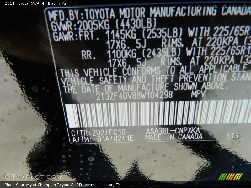 Black / Ash 2011 Toyota RAV4 I4