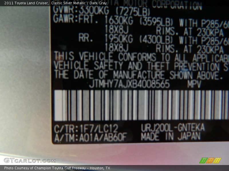Classic Silver Metallic / Dark Gray 2011 Toyota Land Cruiser