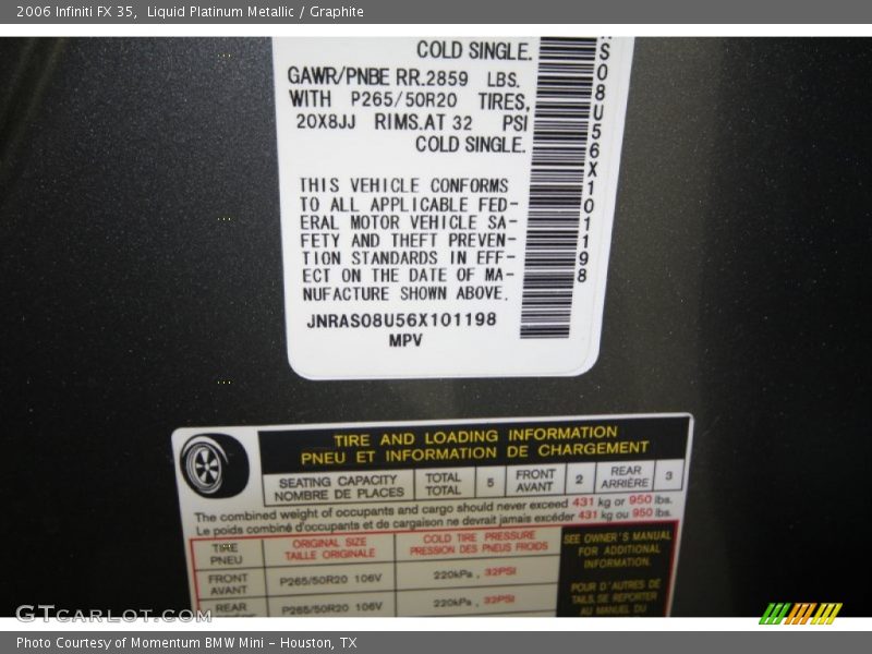 Liquid Platinum Metallic / Graphite 2006 Infiniti FX 35