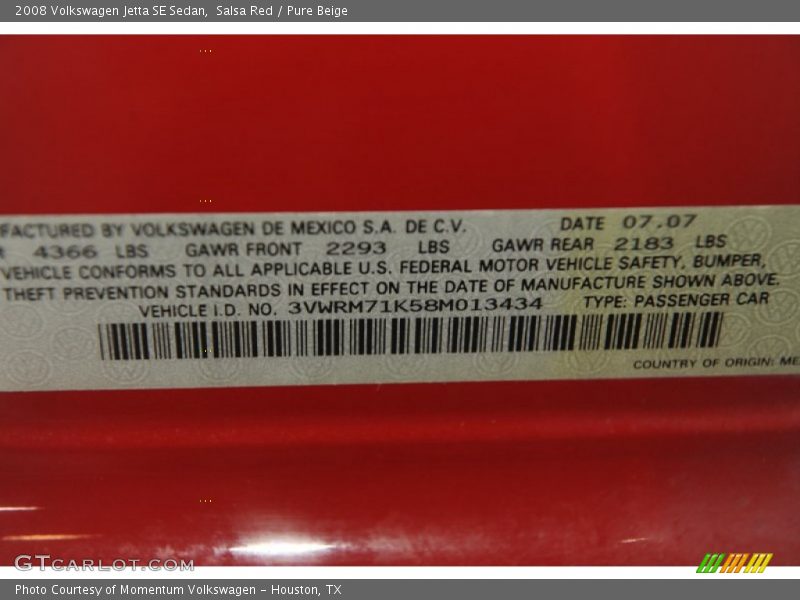 Salsa Red / Pure Beige 2008 Volkswagen Jetta SE Sedan