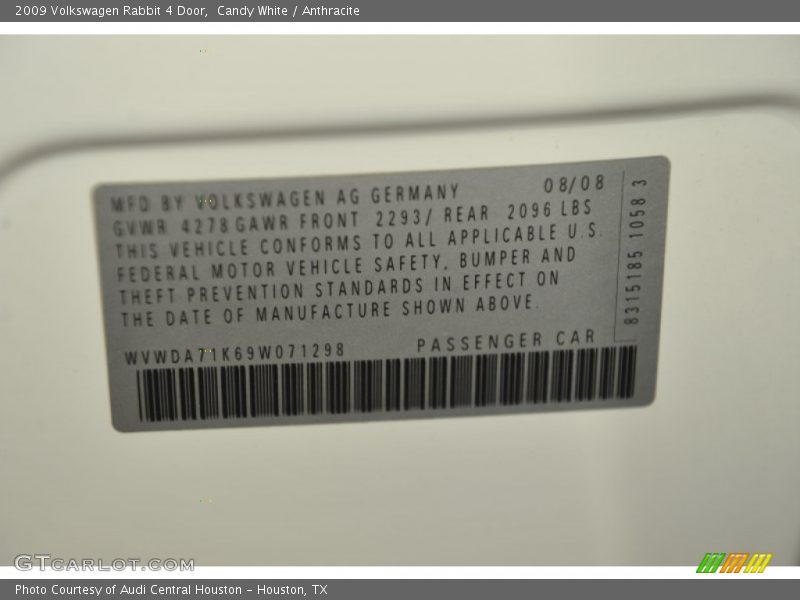 Candy White / Anthracite 2009 Volkswagen Rabbit 4 Door