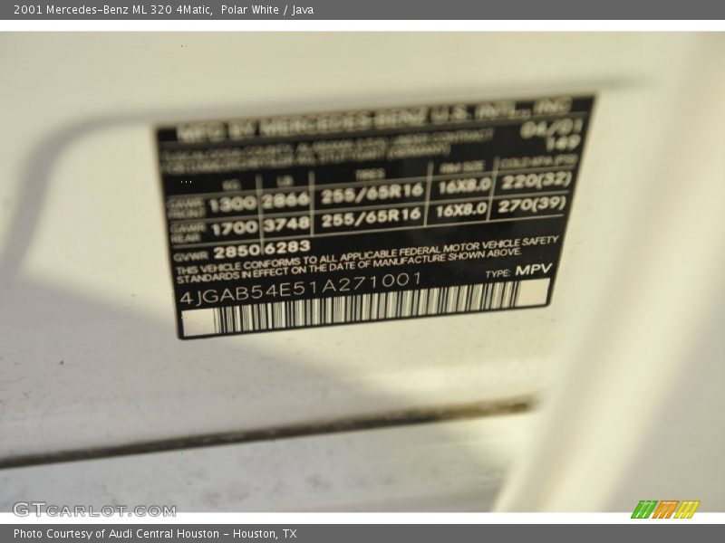 Polar White / Java 2001 Mercedes-Benz ML 320 4Matic