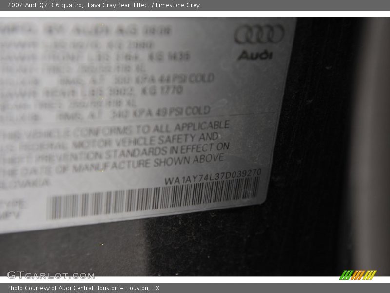 Lava Gray Pearl Effect / Limestone Grey 2007 Audi Q7 3.6 quattro
