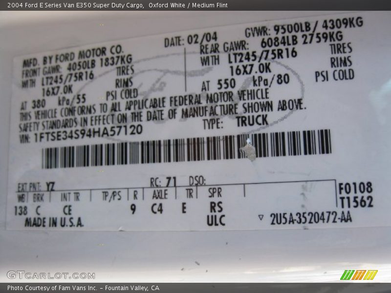Oxford White / Medium Flint 2004 Ford E Series Van E350 Super Duty Cargo