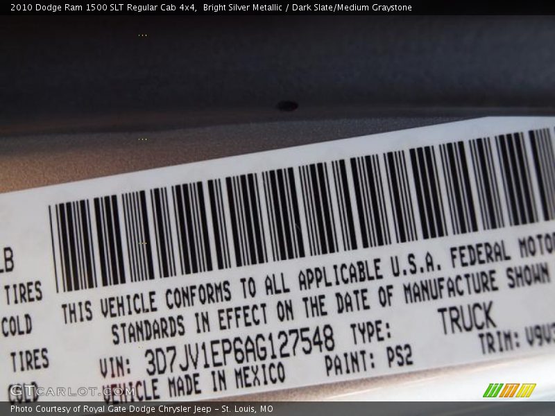 Bright Silver Metallic / Dark Slate/Medium Graystone 2010 Dodge Ram 1500 SLT Regular Cab 4x4