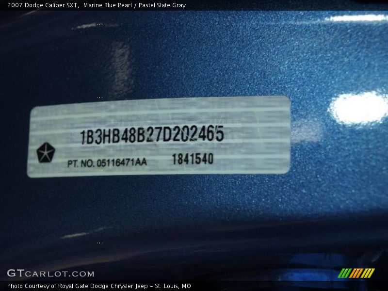 Marine Blue Pearl / Pastel Slate Gray 2007 Dodge Caliber SXT