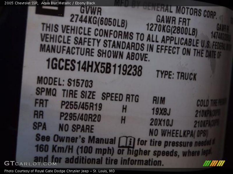 Aqua Blur Metallic / Ebony Black 2005 Chevrolet SSR