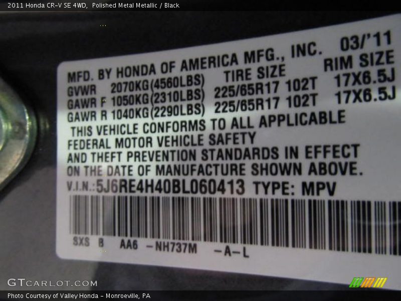 Polished Metal Metallic / Black 2011 Honda CR-V SE 4WD