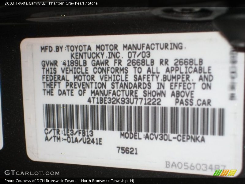 Phantom Gray Pearl / Stone 2003 Toyota Camry LE