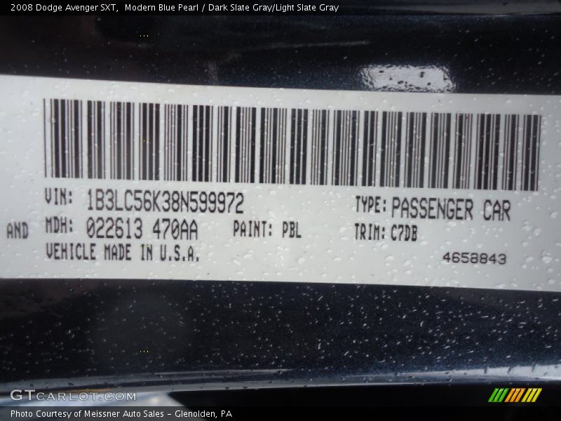 Modern Blue Pearl / Dark Slate Gray/Light Slate Gray 2008 Dodge Avenger SXT