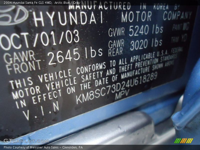 Arctic Blue / Gray 2004 Hyundai Santa Fe GLS 4WD