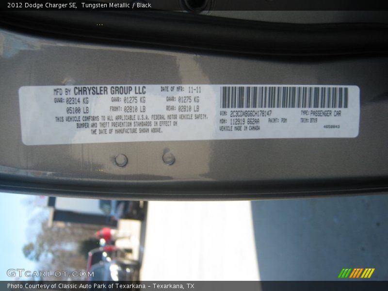 Tungsten Metallic / Black 2012 Dodge Charger SE