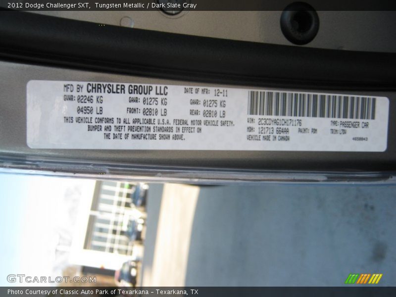 Tungsten Metallic / Dark Slate Gray 2012 Dodge Challenger SXT