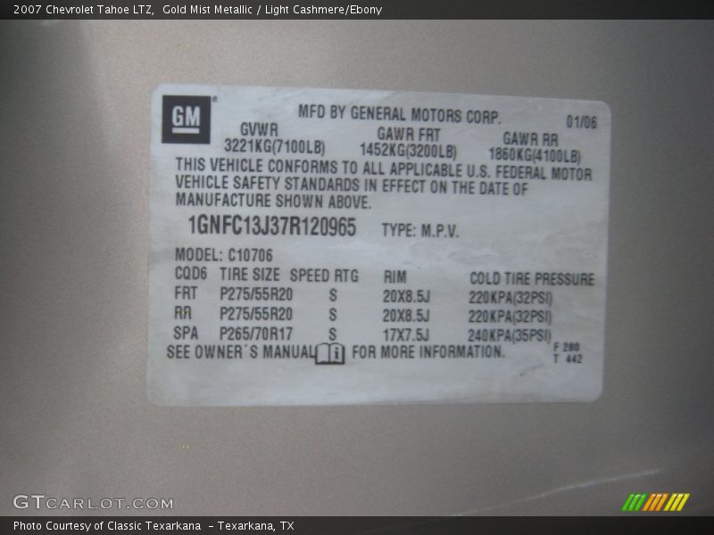 Gold Mist Metallic / Light Cashmere/Ebony 2007 Chevrolet Tahoe LTZ