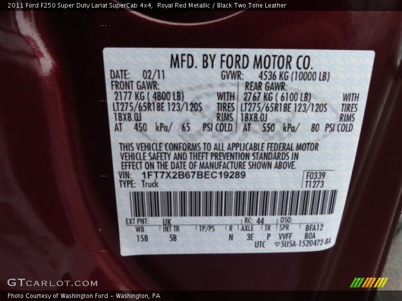 Royal Red Metallic / Black Two Tone Leather 2011 Ford F250 Super Duty Lariat SuperCab 4x4