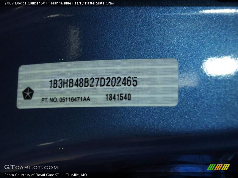 Marine Blue Pearl / Pastel Slate Gray 2007 Dodge Caliber SXT