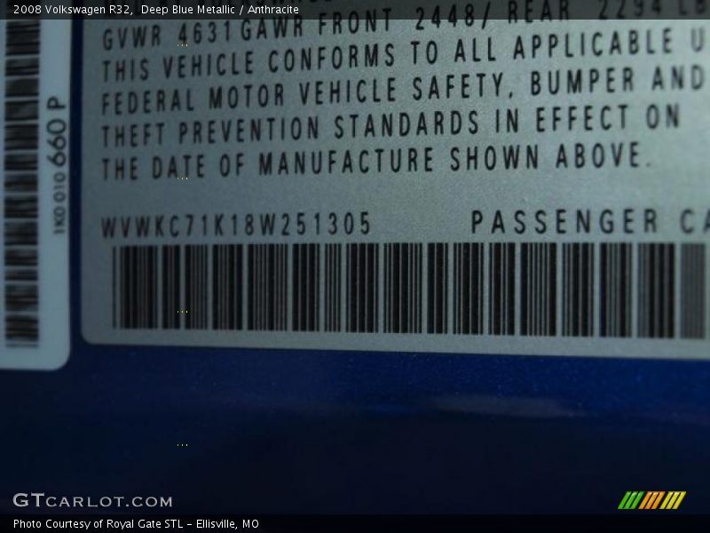 Deep Blue Metallic / Anthracite 2008 Volkswagen R32