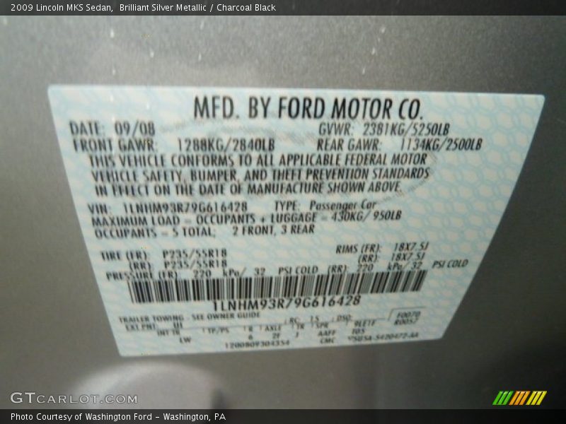 Brilliant Silver Metallic / Charcoal Black 2009 Lincoln MKS Sedan