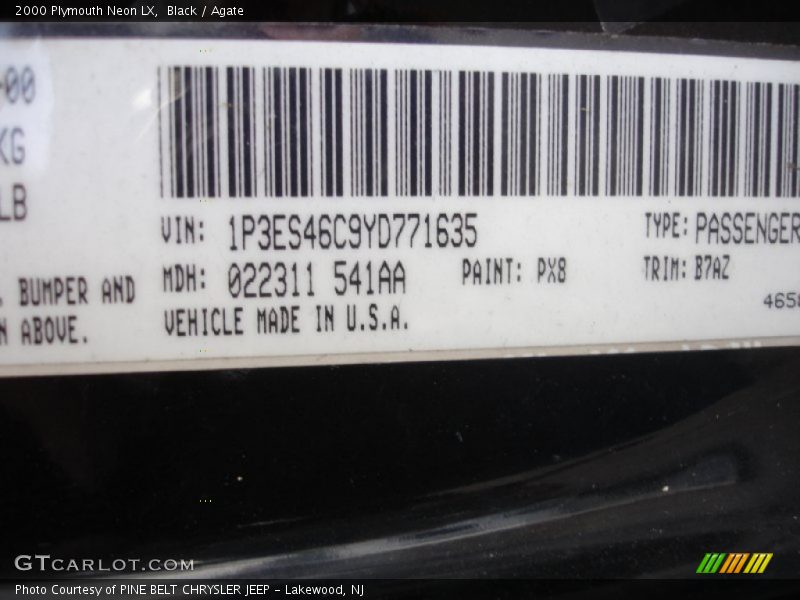 Black / Agate 2000 Plymouth Neon LX
