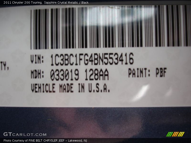 2011 200 Touring Sapphire Crystal Metallic Color Code PBF