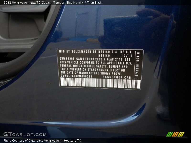 Tempest Blue Metallic / Titan Black 2012 Volkswagen Jetta TDI Sedan