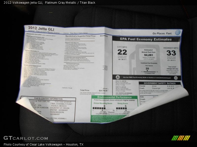 Platinum Gray Metallic / Titan Black 2012 Volkswagen Jetta GLI