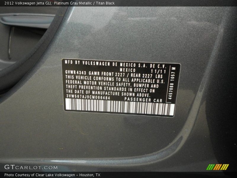 Platinum Gray Metallic / Titan Black 2012 Volkswagen Jetta GLI