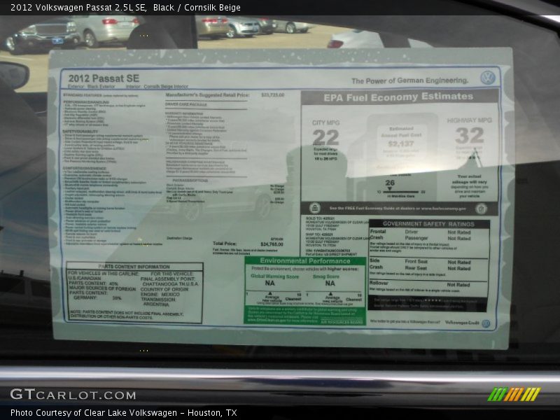 Black / Cornsilk Beige 2012 Volkswagen Passat 2.5L SE