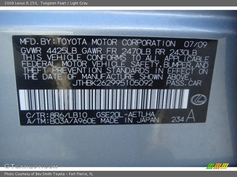 Tungsten Pearl / Light Gray 2009 Lexus IS 250