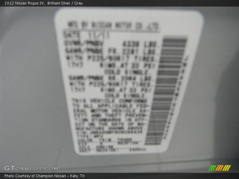 Brilliant Silver / Gray 2012 Nissan Rogue SV