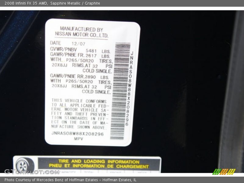 Sapphire Metallic / Graphite 2008 Infiniti FX 35 AWD