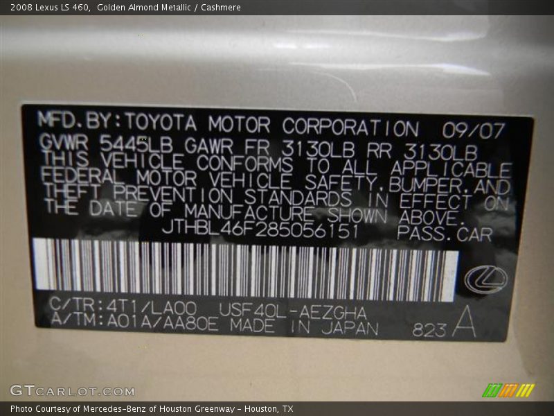 Golden Almond Metallic / Cashmere 2008 Lexus LS 460