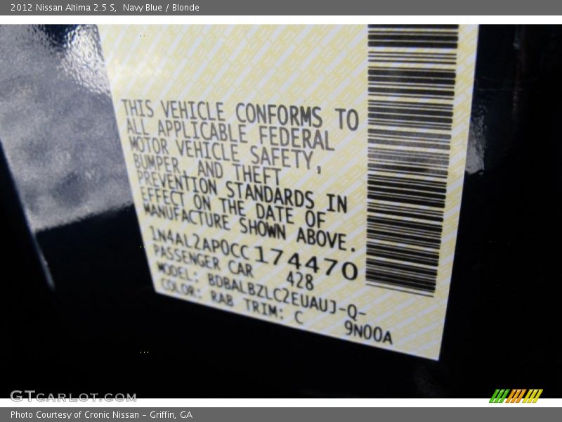 2012 Altima 2.5 S Navy Blue Color Code RAB