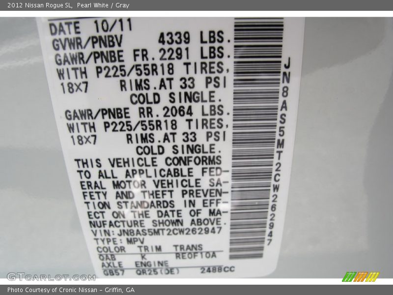 Pearl White / Gray 2012 Nissan Rogue SL
