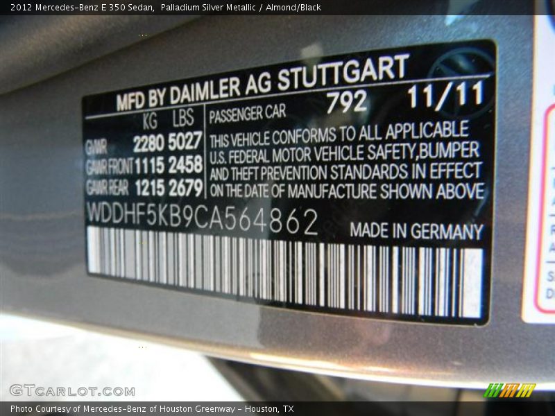 Palladium Silver Metallic / Almond/Black 2012 Mercedes-Benz E 350 Sedan