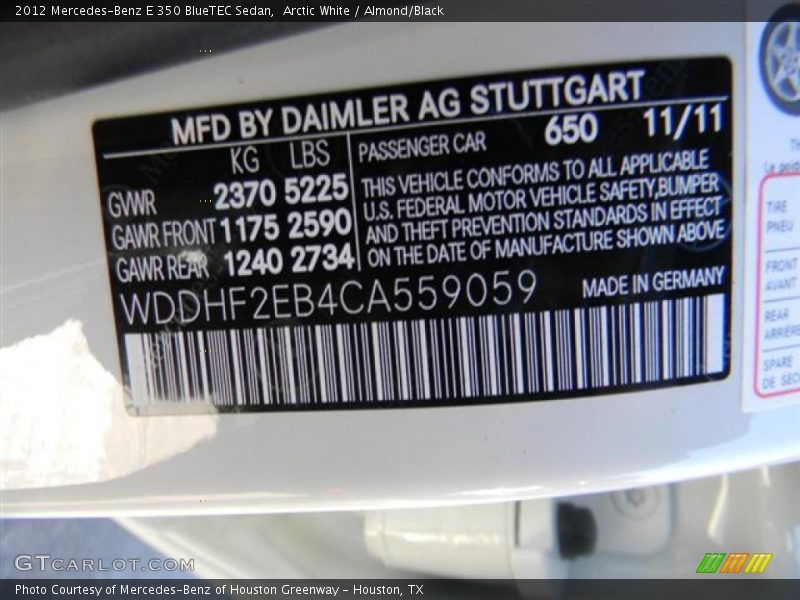 Arctic White / Almond/Black 2012 Mercedes-Benz E 350 BlueTEC Sedan