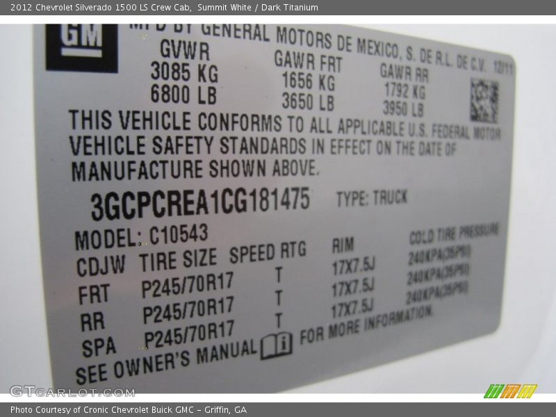 Summit White / Dark Titanium 2012 Chevrolet Silverado 1500 LS Crew Cab