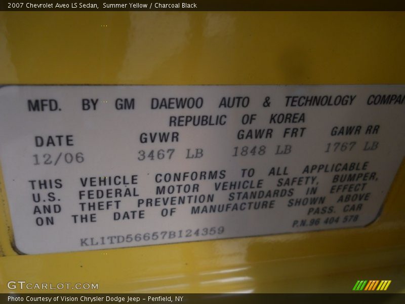 Summer Yellow / Charcoal Black 2007 Chevrolet Aveo LS Sedan
