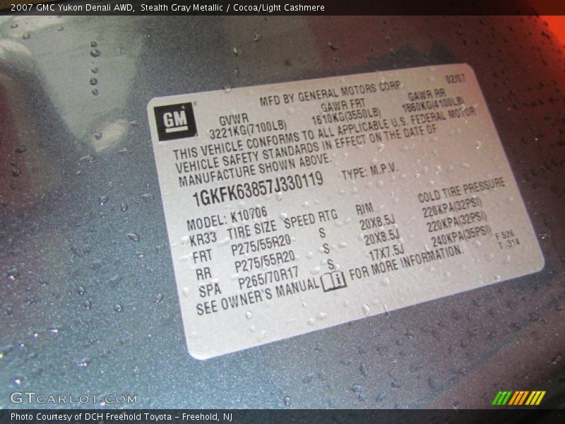Stealth Gray Metallic / Cocoa/Light Cashmere 2007 GMC Yukon Denali AWD
