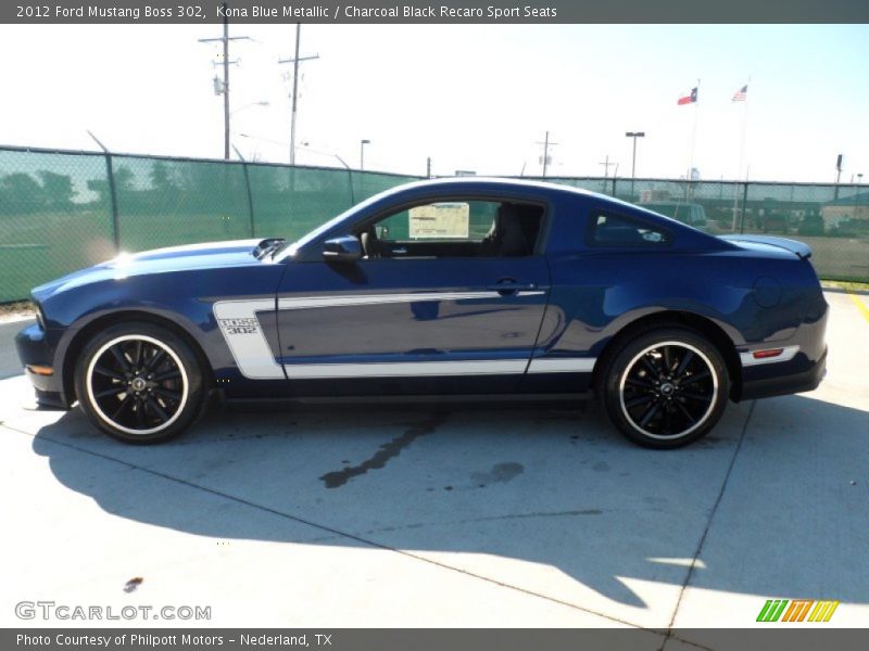 Kona Blue Metallic / Charcoal Black Recaro Sport Seats 2012 Ford Mustang Boss 302