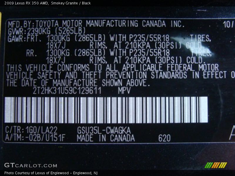 Smokey Granite / Black 2009 Lexus RX 350 AWD