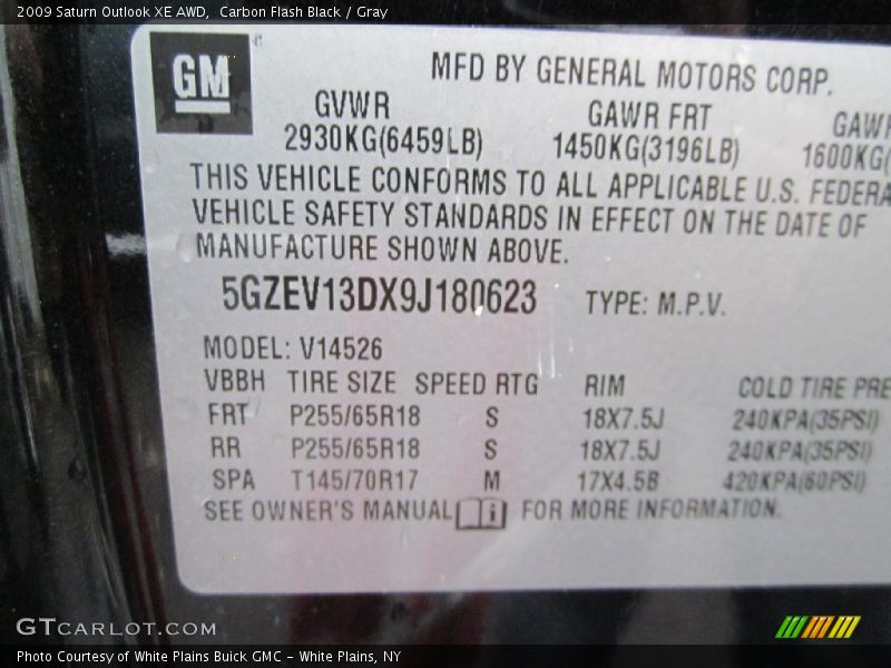Carbon Flash Black / Gray 2009 Saturn Outlook XE AWD