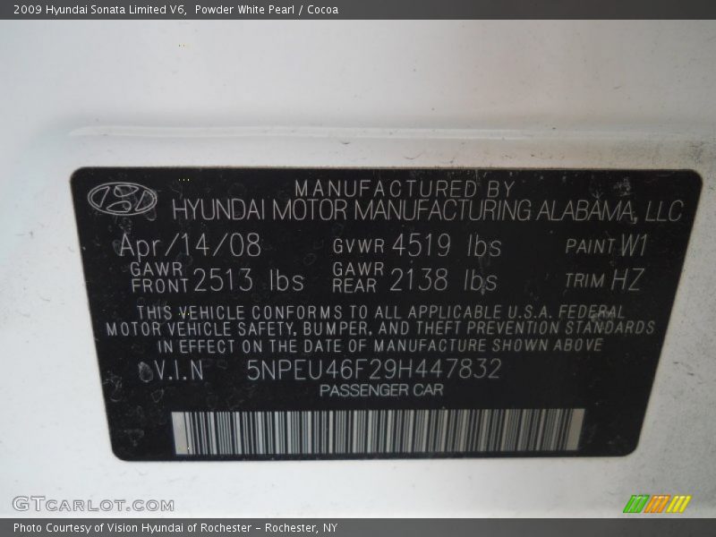 Powder White Pearl / Cocoa 2009 Hyundai Sonata Limited V6