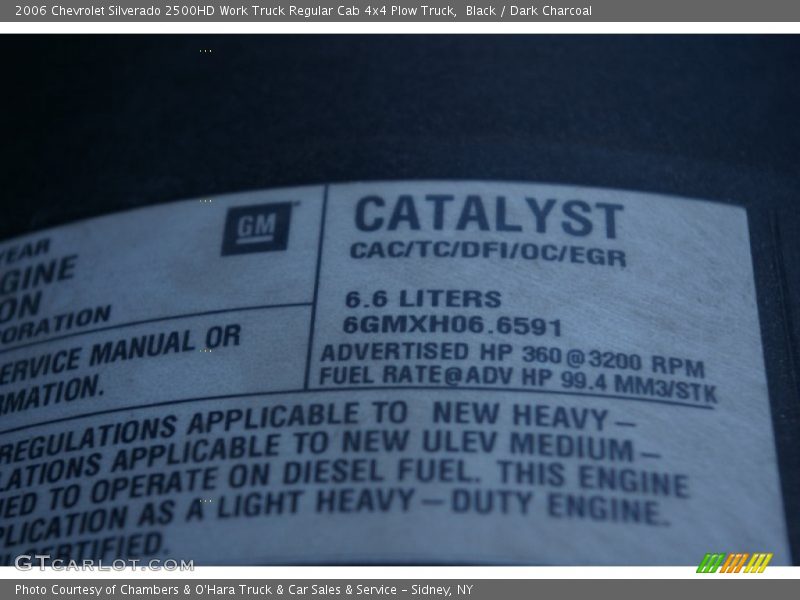 Info Tag of 2006 Silverado 2500HD Work Truck Regular Cab 4x4 Plow Truck