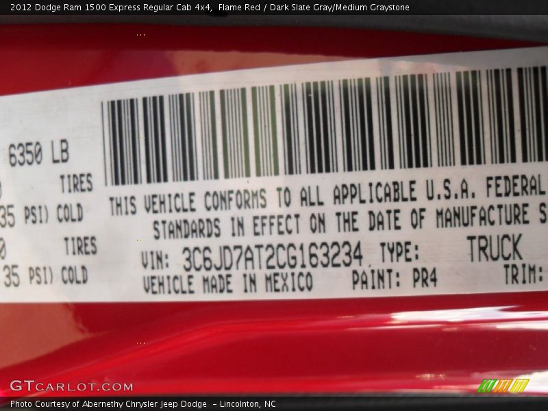 Flame Red / Dark Slate Gray/Medium Graystone 2012 Dodge Ram 1500 Express Regular Cab 4x4