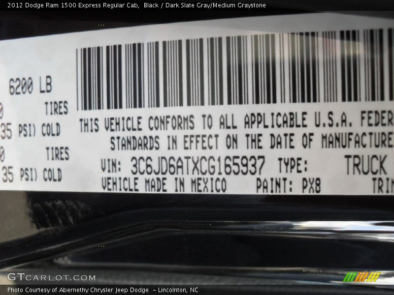 Black / Dark Slate Gray/Medium Graystone 2012 Dodge Ram 1500 Express Regular Cab