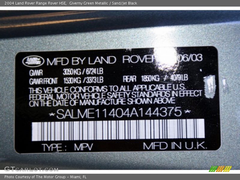 Giverny Green Metallic / Sand/Jet Black 2004 Land Rover Range Rover HSE