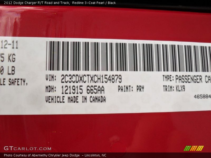 2012 Charger R/T Road and Track Redline 3-Coat Pearl Color Code PRY