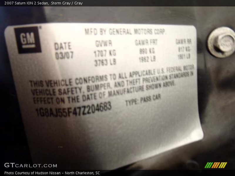 Storm Gray / Gray 2007 Saturn ION 2 Sedan